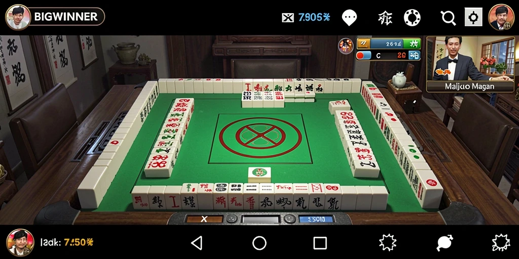 Screenshot gameplay BIGWINNER menampilkan ubin Mahjong yang berwarna-warni dan menarik.