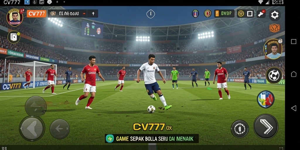 Screenshot CV777 menunjukkan aksi seru dalam pertandingan sepak bola.