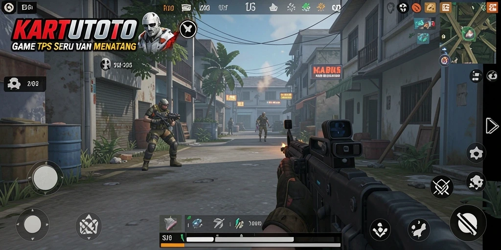 Tangkapan layar dari gameplay seru KARTUTOTO dengan aksi menembak intens.