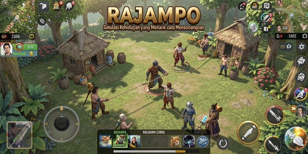 Screenshot gameplay RAJAMPO menampilkan interaksi karakter yang dinamis.