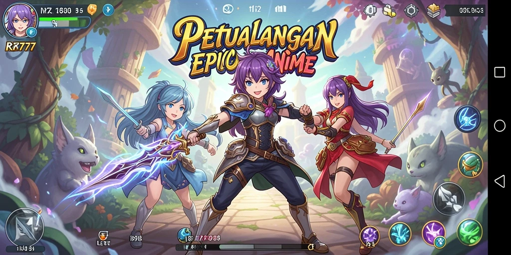 Screenshot gameplay <strong>RR777</strong> yang menampilkan pertarungan seru karakter anime.