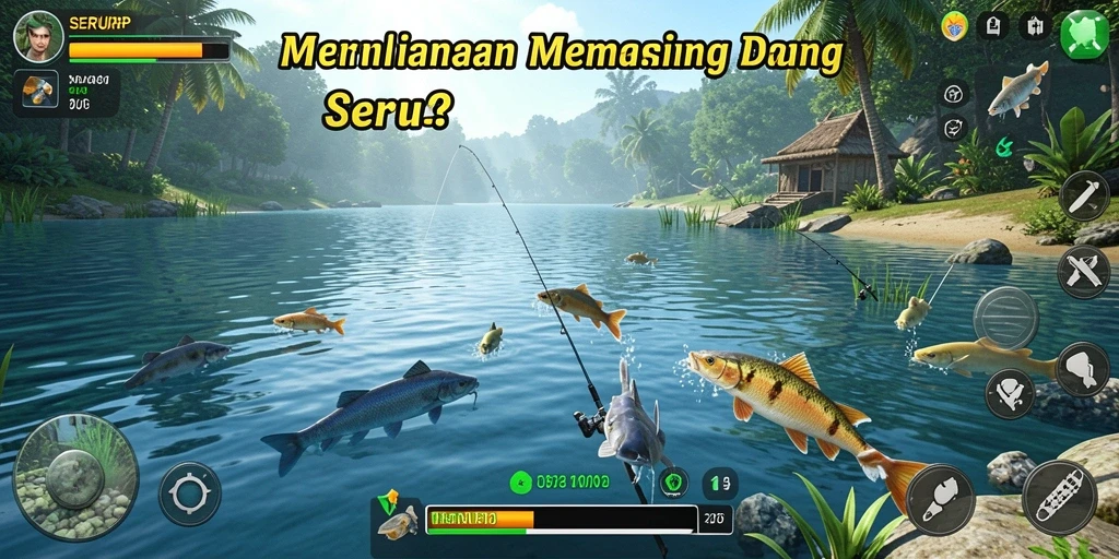 Tampilan menarik dari gameplay SERURP yang menggambarkan aktivitas memancing.