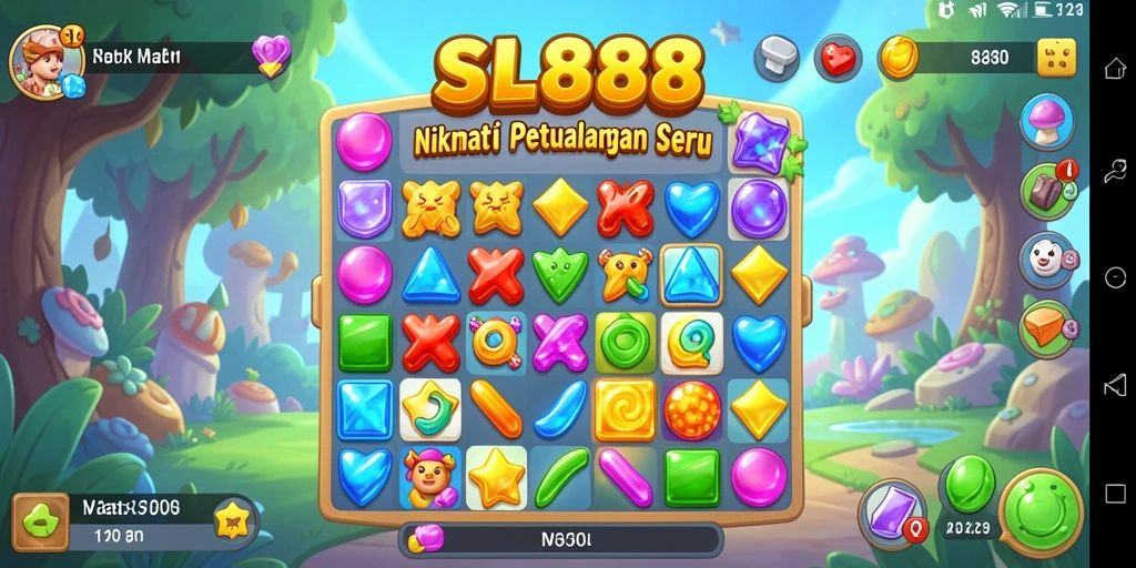 Gameplay seru SL888 dengan elemen Match-3 yang berwarna-warni.
