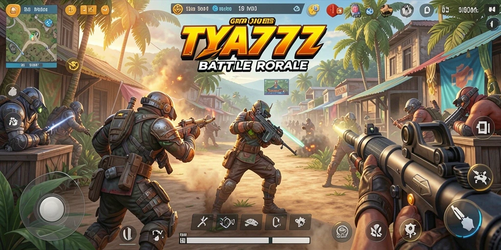 Tampilan gameplay seru di TYA777 dengan aksi Battle Royale yang intens.