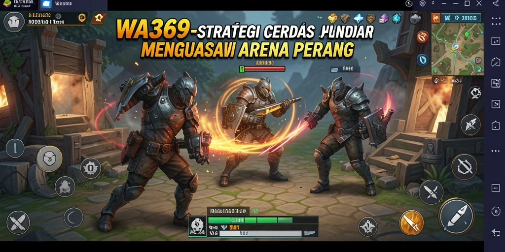 Tangkapan layar utama WA369 menampilkan aksi pertempuran strategi yang seru.